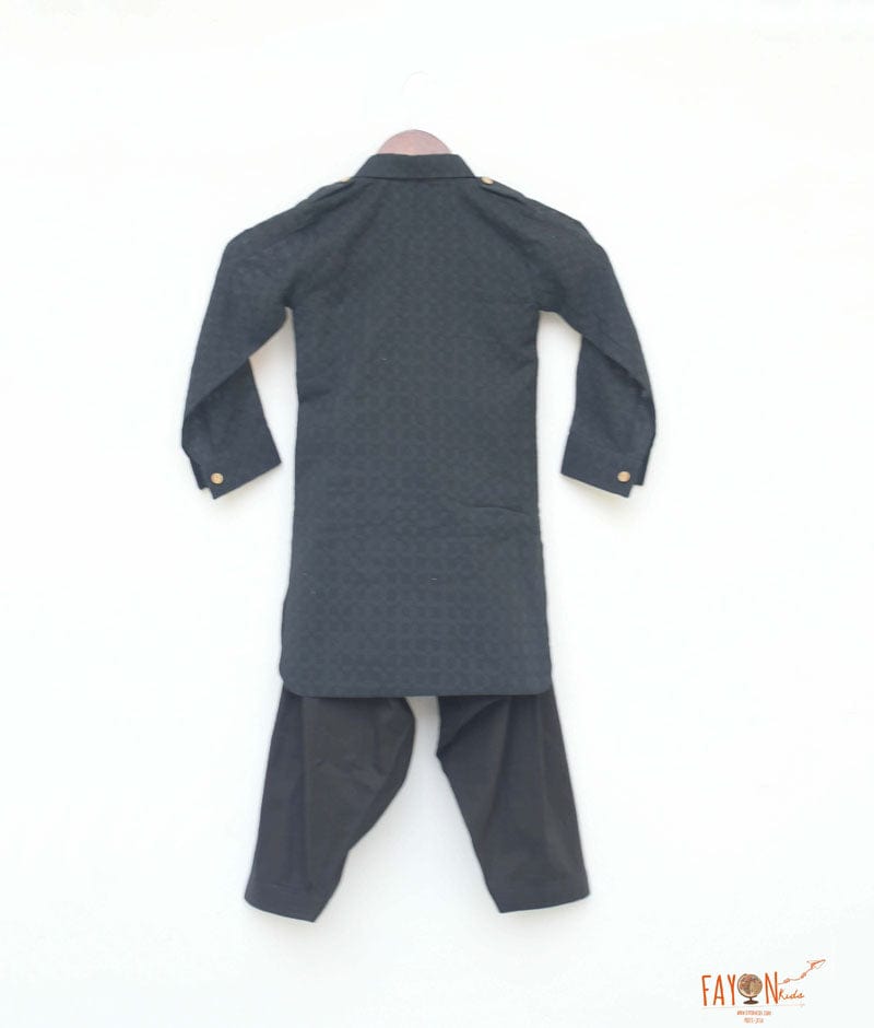 Black Self Kurta with Salwar for Boys
