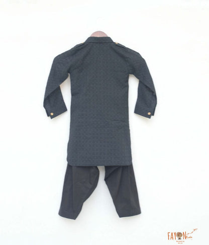 Black Self Kurta with Salwar for Boys