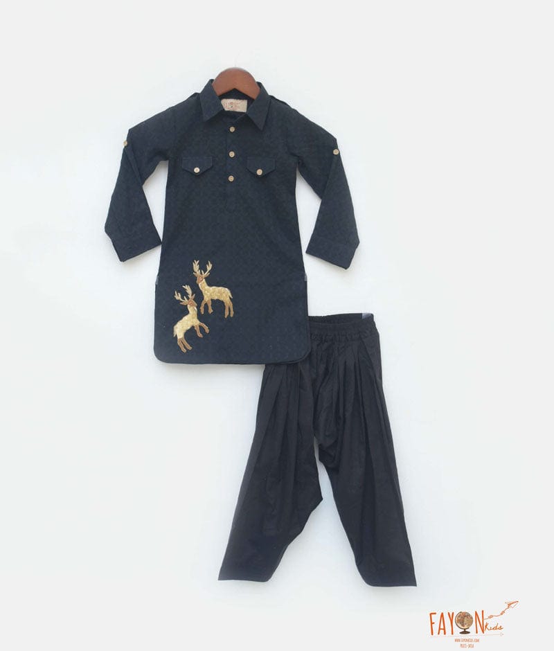 Black Self Kurta with Salwar for Boys