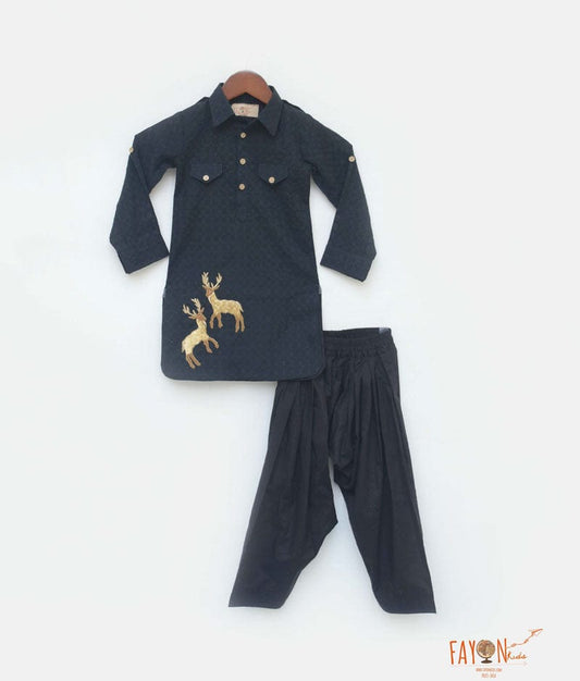 Black Self Kurta with Salwar for Boys