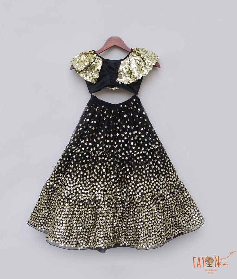 Fayon Kids Black Sequins Lehenga with Top for Girls