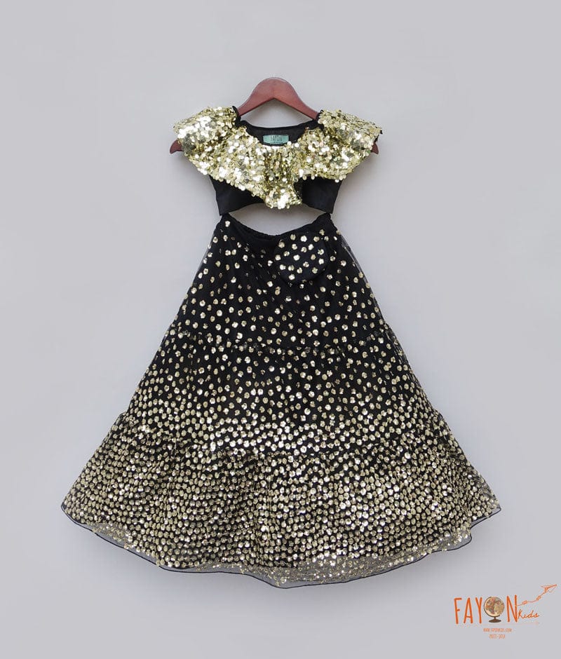 Fayon Kids Black Sequins Lehenga with Top for Girls