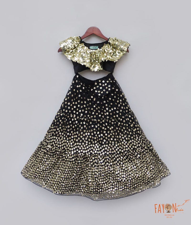 Black Sequins Lehenga with Top for Girls