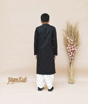 Black Silk Sherwani with Off White Salwar for Boys