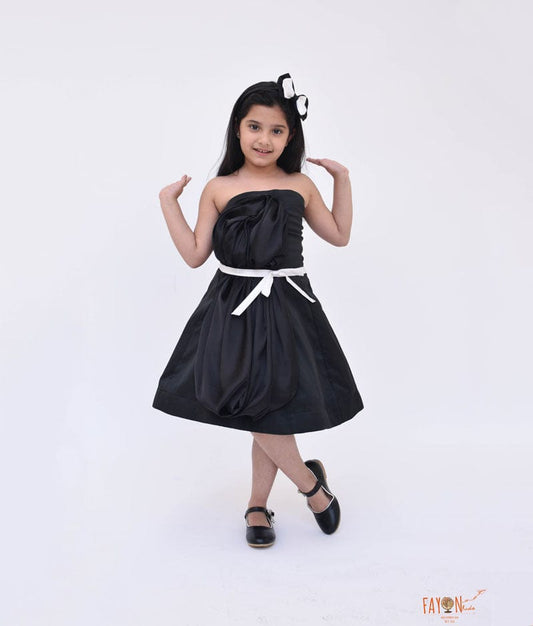 Fayon Kids Black Silk Dress with Black Drape for Girls