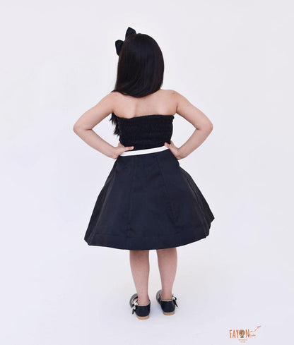 Fayon Kids Black Silk Dress with Black Drape for Girls