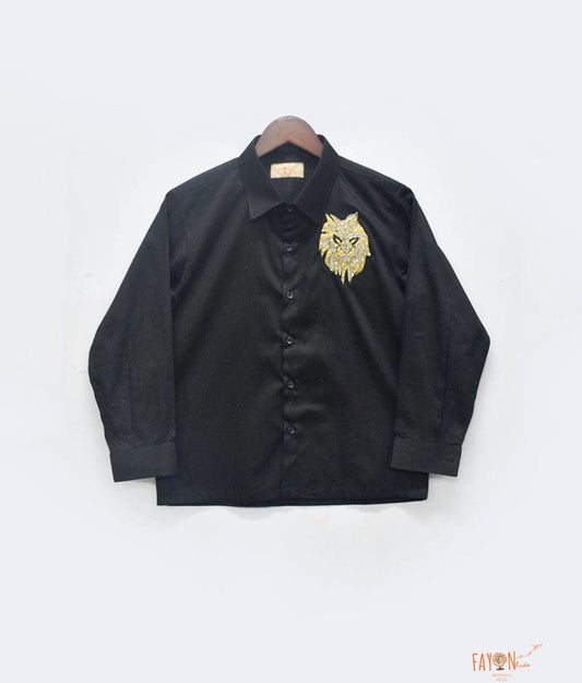 Fayon Kids Black Silk Shirt for Boys