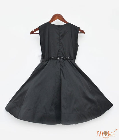 Fayon Kids Black Taffeta Silk Dress 3D Flowers for Girls