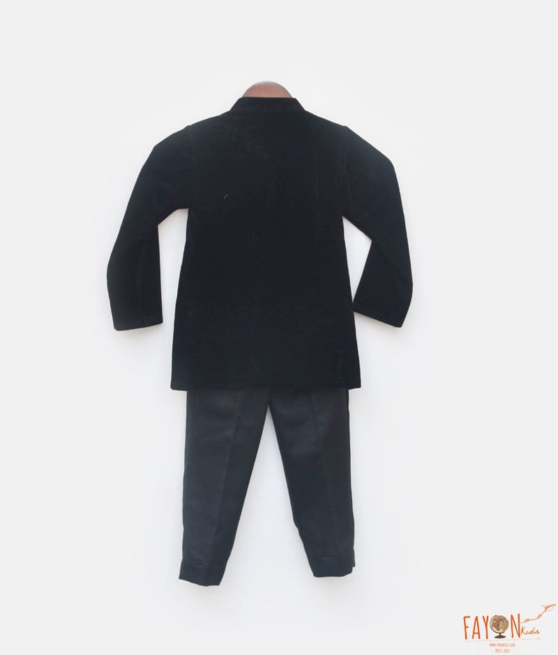 Fayon Kids Black Velvet Bandgala and Pant for Boys