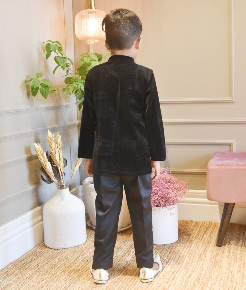 Fayon Kids Black Velvet Bandgala and Pant for Boys