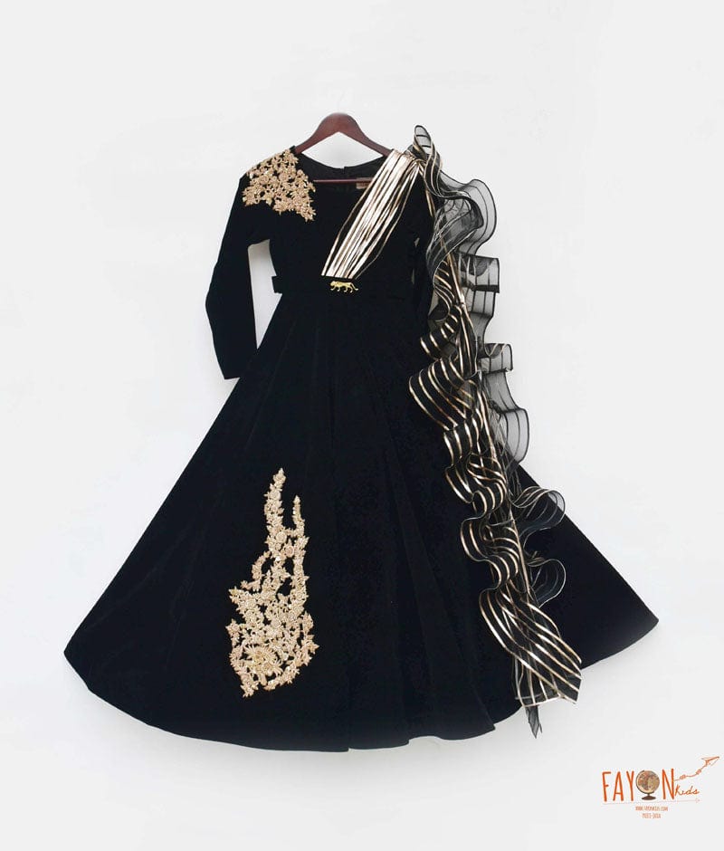 Fayon Kids Black Velvet Gown for Girls