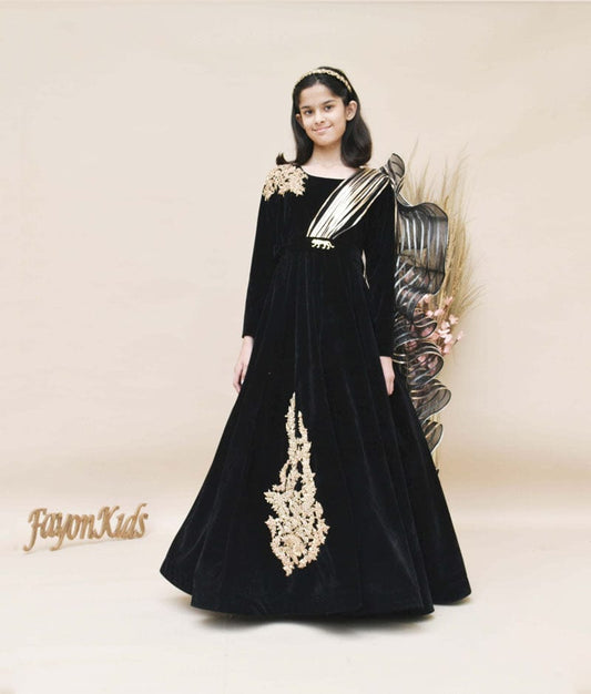 Fayon Kids Black Velvet Gown for Girls