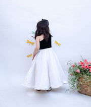Black Velvet Off white Embroidery Gown for Girls