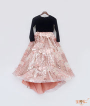 Black Velvet Peach Sequins Embroidery Lehenga with Choli for Girls