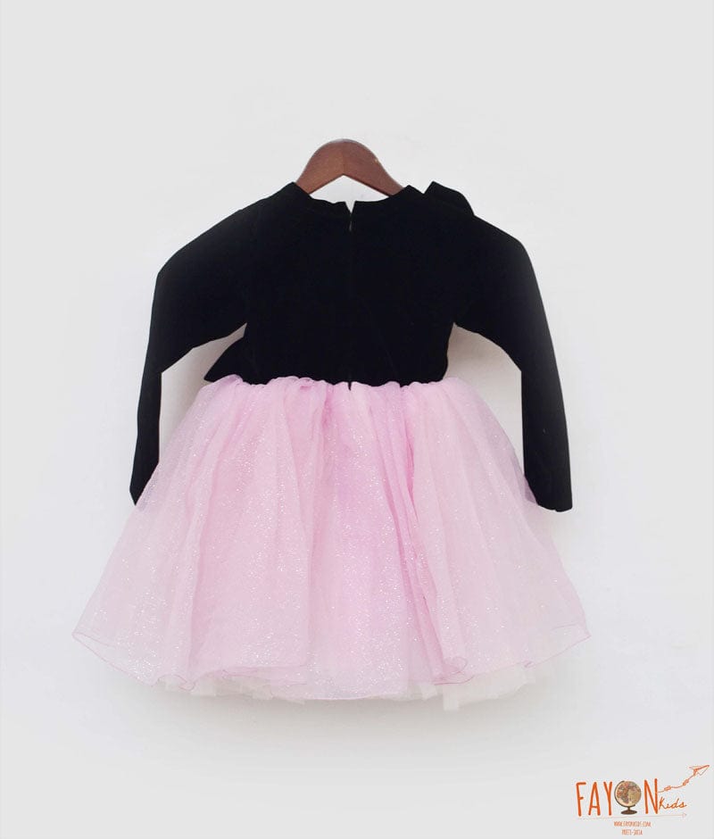 Fayon Kids Black Velvet Pink Glitter Organza Frock for Girls