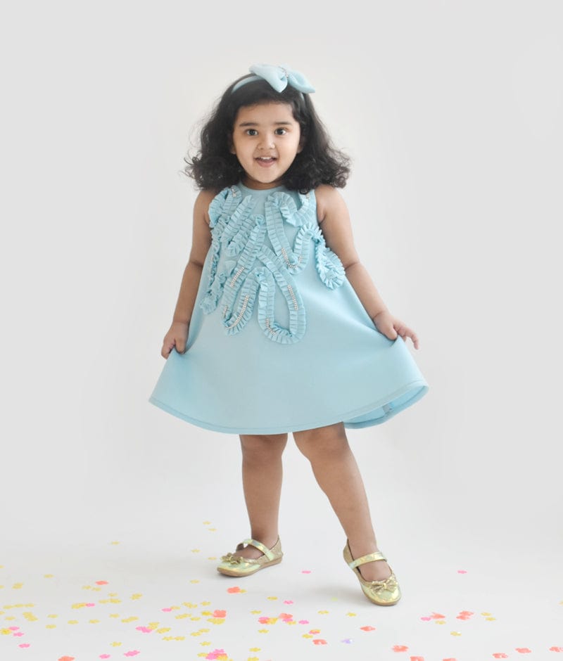 Fayon Kids Blue A Line Lycra Dress for Girls