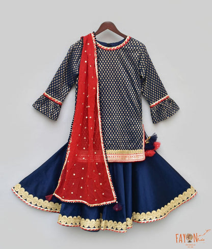 Blue Brocade Sharara with Kurti Boti Georgette Dupatta for Girls