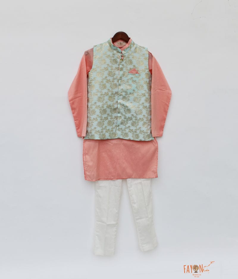 Blue Chanderi Jacket with Kurta Pant for Boys