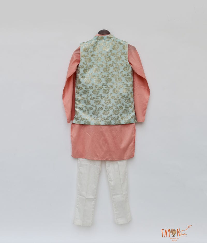 Blue Chanderi Jacket with Kurta Pant for Boys