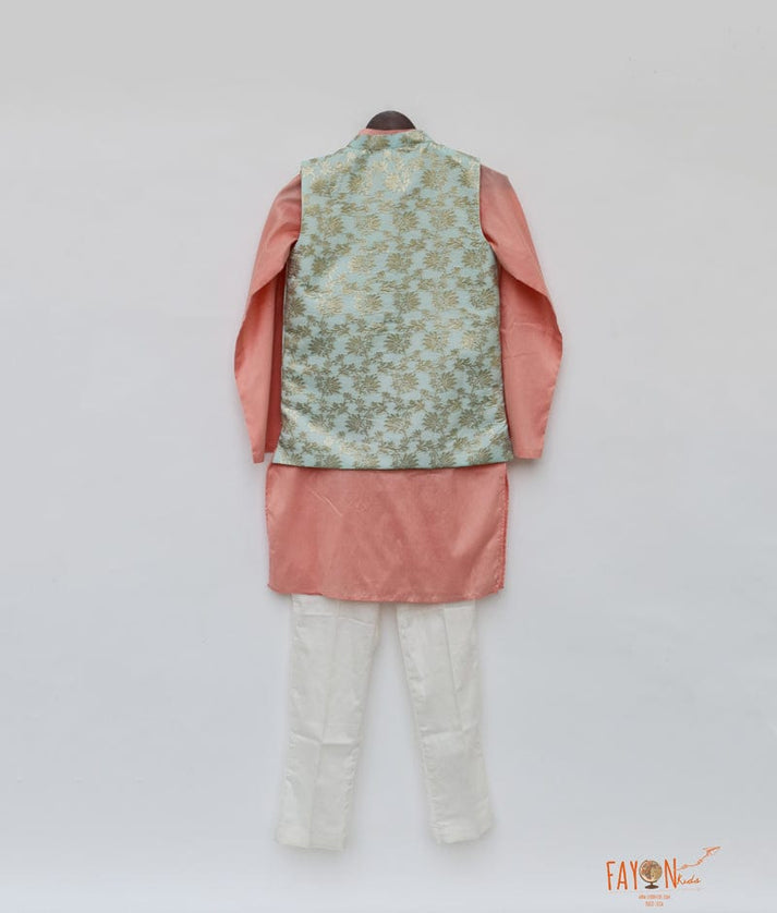 Blue Chanderi Jacket with Kurta Pant for Boys