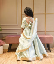 Blue Chanderi Lehenga Choli and Dupatta for Girls