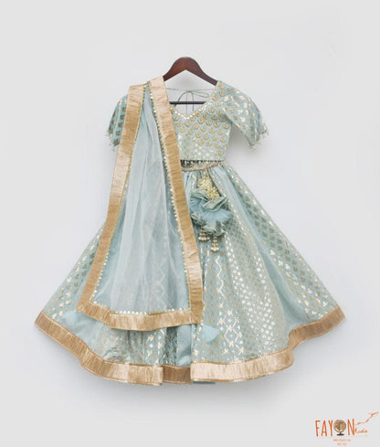 Blue Chanderi Lehenga Choli and Dupatta for Girls