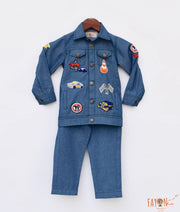 Blue Demin Jacket White T Shirt Pant for Boys