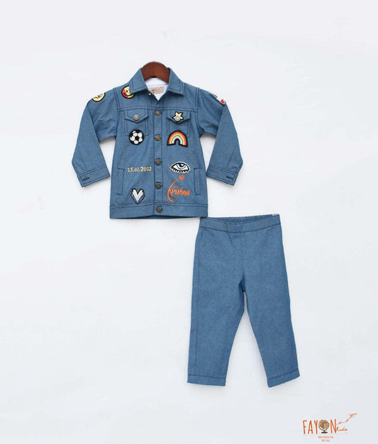 Fayon Kids Blue Demin Jacket with T-Shirt Pant for Boys