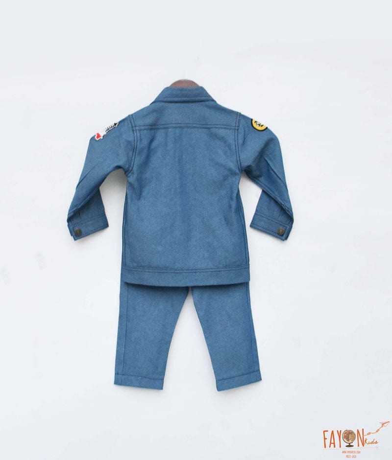 Fayon Kids Blue Demin Jacket with T-Shirt Pant for Boys