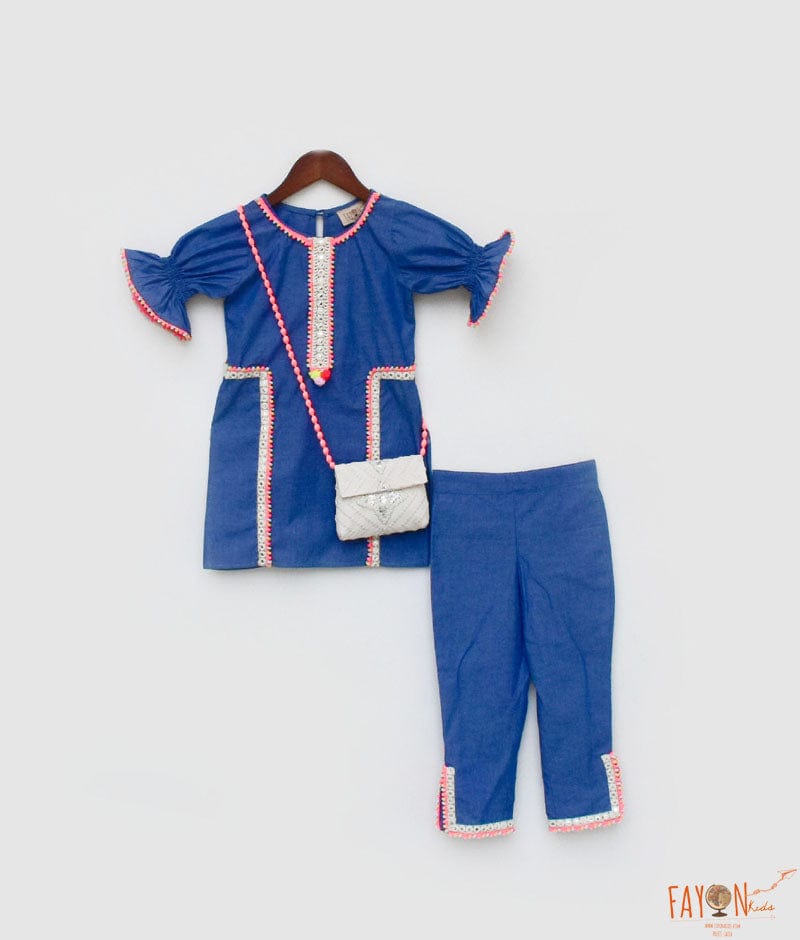 Blue Denim Kurti Pant for Girls