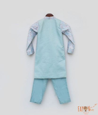 Fayon Kids Blue Embroidery Ajkan and Pant for Boys