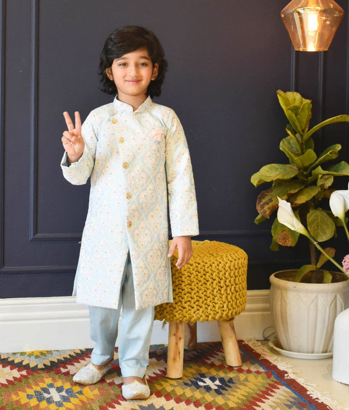 Buy Blue Embroidery Sherwani and Pant for Boys Online – FayonKids