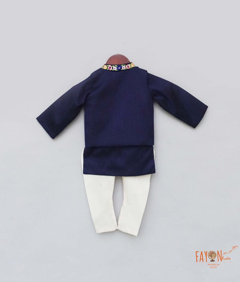 Fayon Kids Blue Embroidery Jacket with Kurta Chudidar for Boys