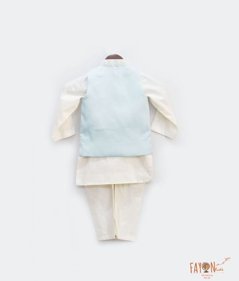 Blue Embroidery Jacket with Off white Kurta Chudidar for Boys