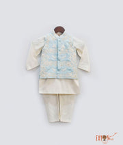 Blue Embroidery Jacket with Off white Kurta Chudidar for Boys