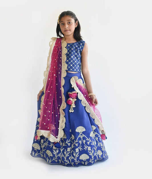 Blue Embroidery Lehenga Choli and Dupatta for Girls