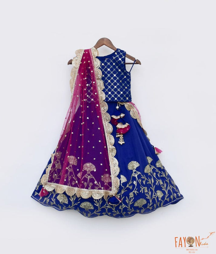 Blue Embroidery Lehenga Choli and Dupatta for Girls