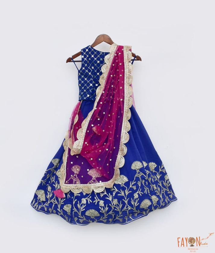 Blue Embroidery Lehenga Choli and Dupatta for Girls