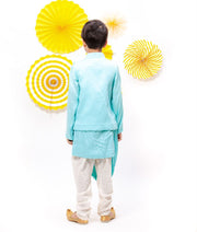 Blue Embroidery Nehru Jacket with Cowl Kurta Chudidar for Boys