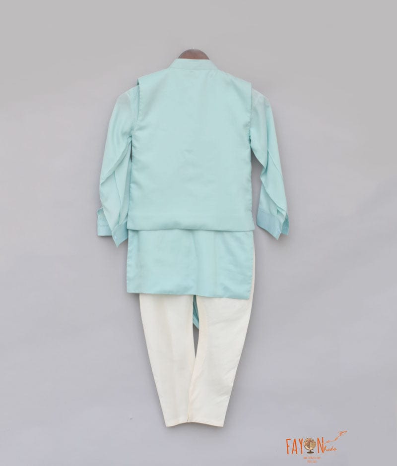 Blue Embroidery Nehru Jacket with Cowl Kurta Chudidar for Boys