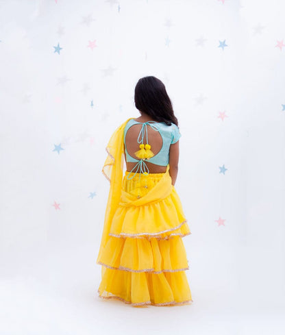 Blue Embroidery Yellow Georgette Saree for Girls