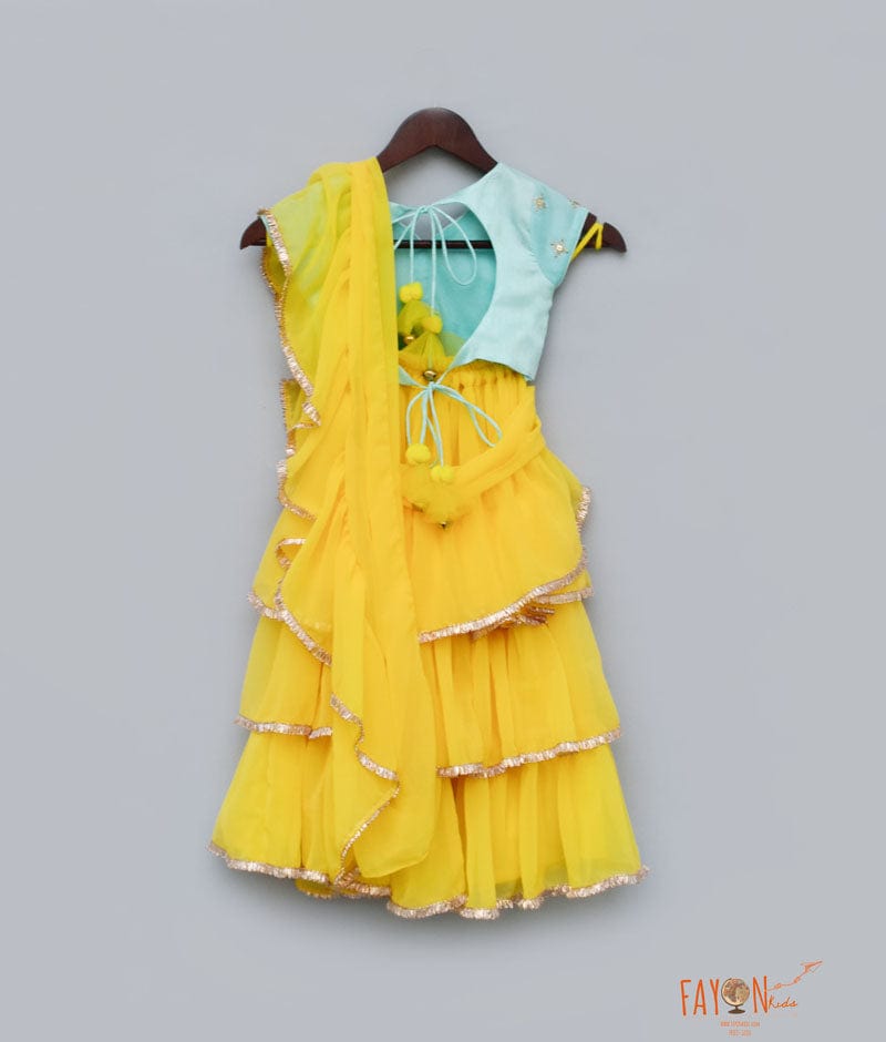 Blue Embroidery Yellow Georgette Saree for Girls