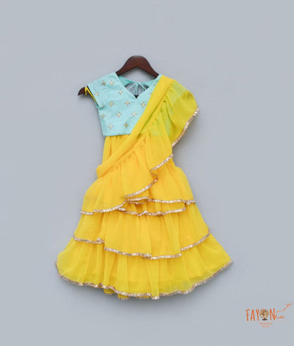 Blue Embroidery Yellow Georgette Saree for Girls