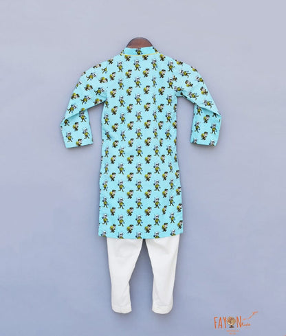 Blue Funky Printed Kurta with Straight Pants for Boys