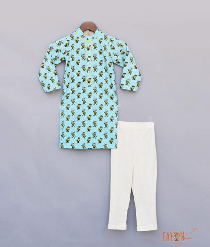 Blue Funky Printed Kurta with Straight Pants for Boys