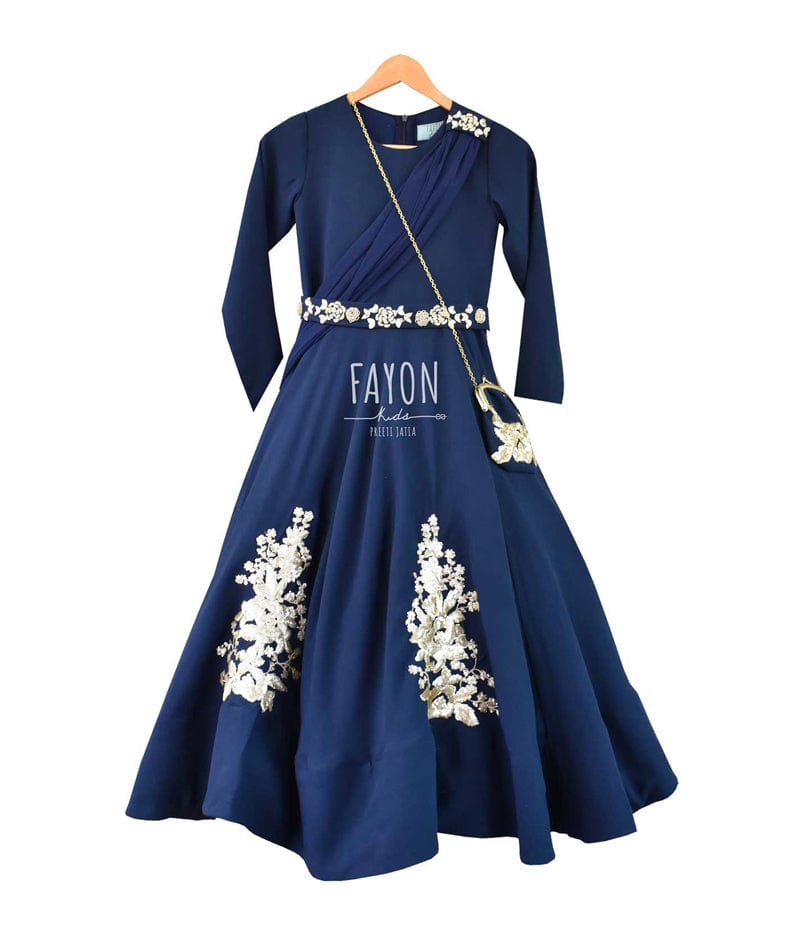 Fayon Kids Blue Georgette Anarkali with Net Dupatta for Girls