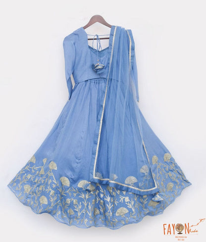 Fayon Kids Blue Gotta Embroidery Lehenga Choli and Net Dupatta for Girls