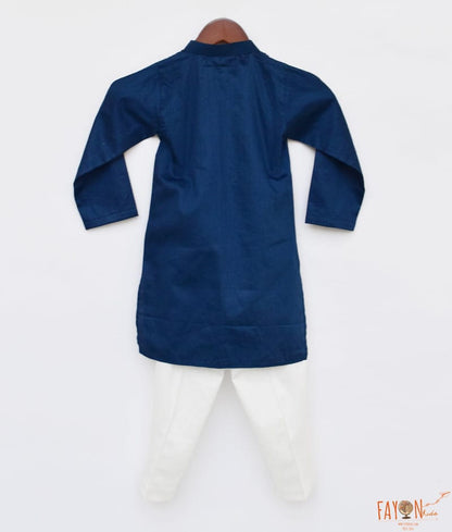 Fayon Kids Blue Kurta with Dori Embroidery and Pant for Boys