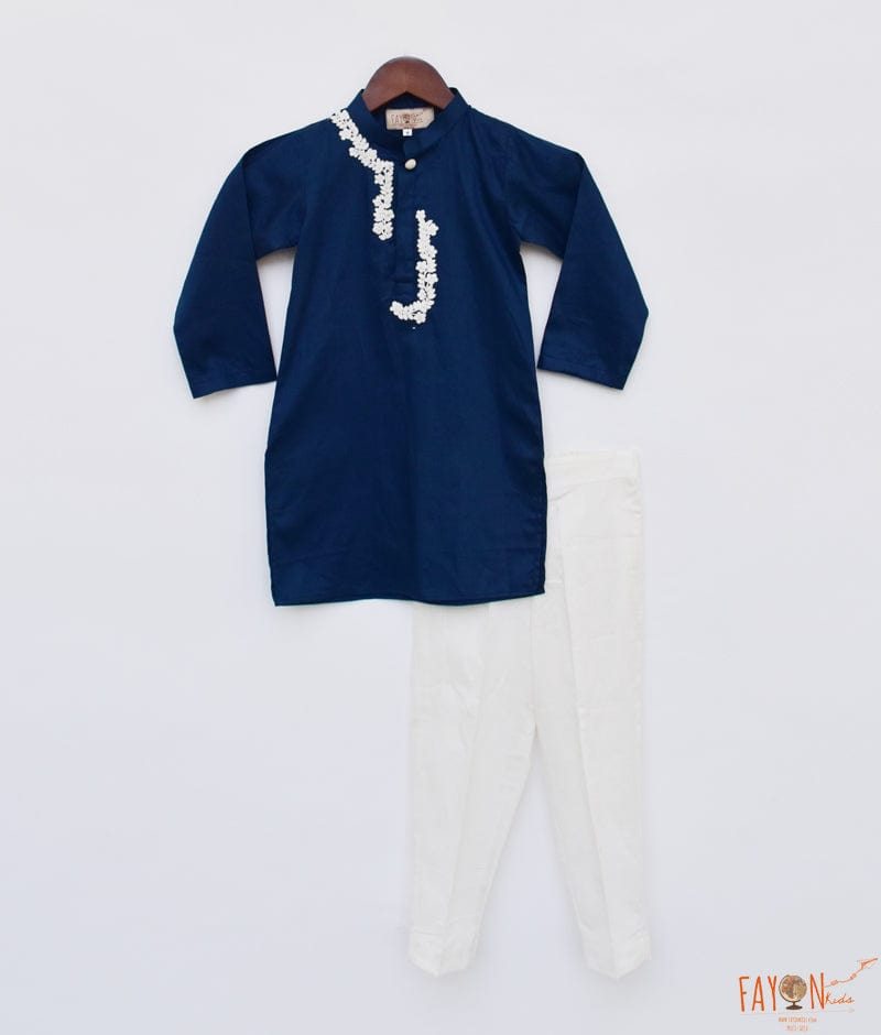 Fayon Kids Blue Kurta with Dori Embroidery and Pant for Boys
