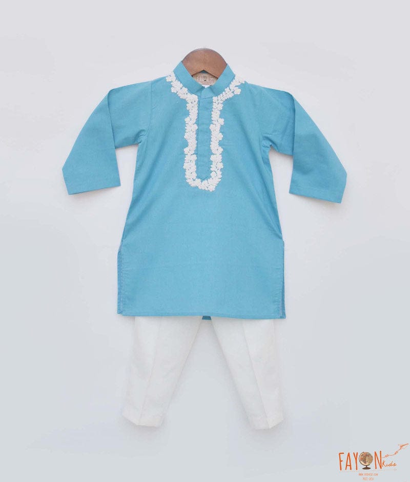 Blue Kurta with Dori Work Embroidery Pant for Boys